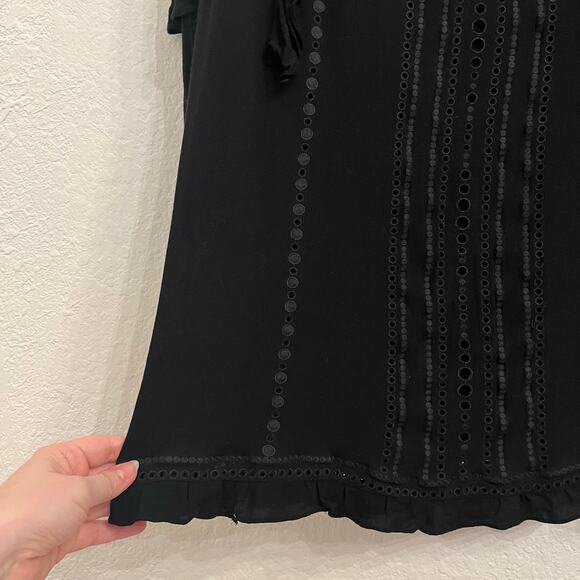 IRO Jeyss 17S Ruffle Eyelet Mini Dress Size 4 Small Black Bell Sleeve Tunic Goth - Picture 5 of 16